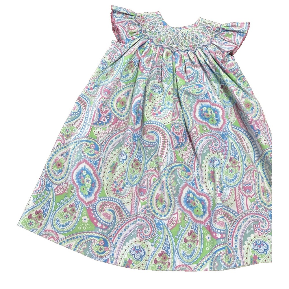 Classic Whimsy Pastel Paisley Smocked Dress Baby Girl 2T